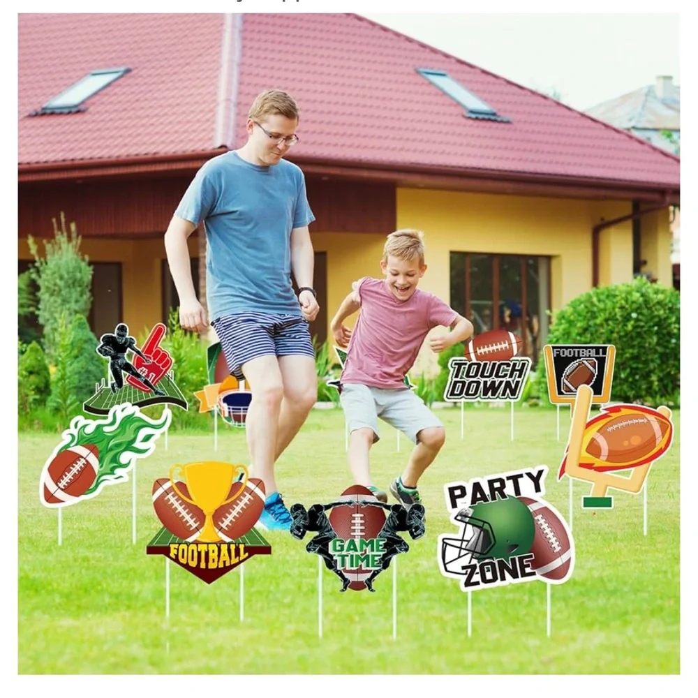 Football Yard Sign with Stakes,10 pcs.,Sports Yard Decorations Footballs Outdoor